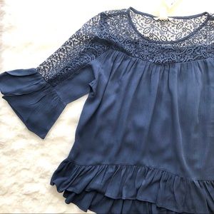 NWT H&M blue lace bell sleeve blouse